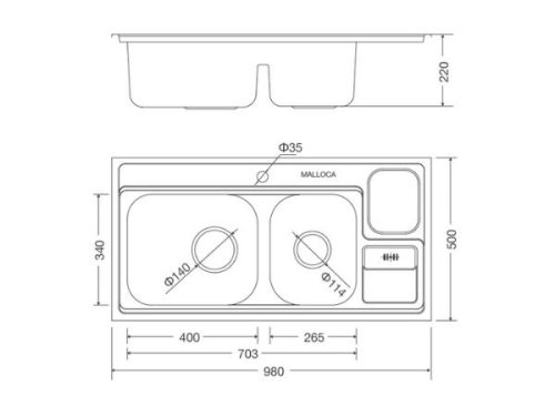 Kích thước của Chậu rửa bát Malloca MS 8809 N