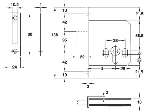 Thiết kế của Thân Khóa Chốt Chết Hafele 911.22.490