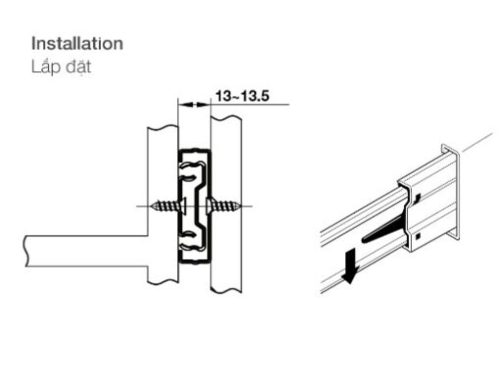 Ray bi nhấn mở 450mm Hafele 494.02.084