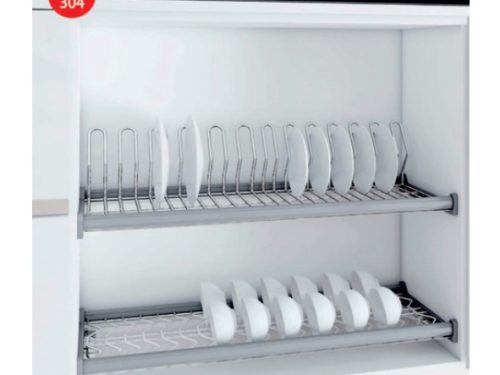 Giá bát đĩa cố định 2 tầng khung nhôm nan oval (Quả Trám) Inoxen EV8090