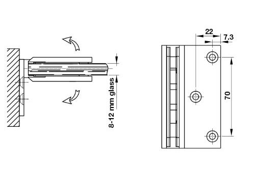 Kích thước của Bản lề kính - tường 90º màu đen Hafele 981.77.909