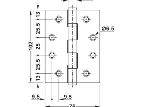 Kích thước của Bản lề lá 2 vòng bi 120Kg Hafele 926.98.020