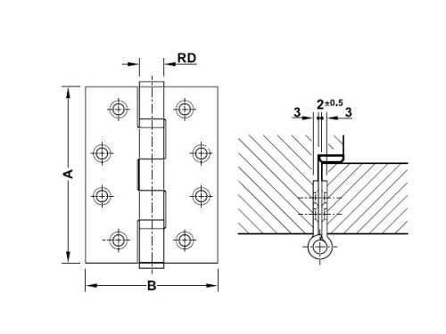 Kích thước của Bản lề lá 2 vòng bi 120Kg Hafele 926.98.048
