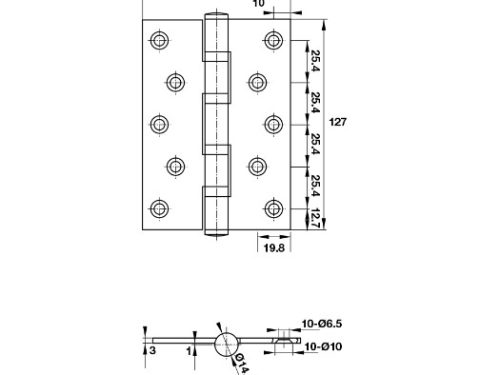 Kích thước của Bản lề lá 2 vòng bi 80Kg Hafele 926.41.288