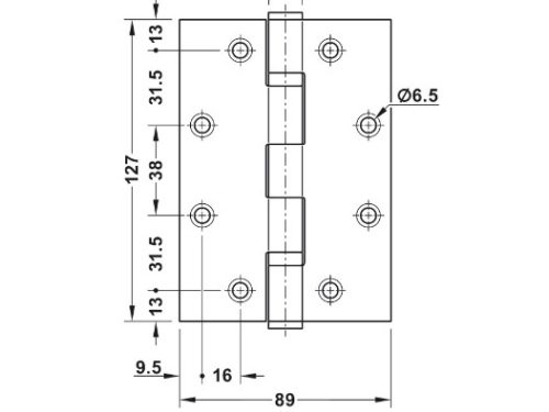 Kích thước của Bản lề lá chống cháy 2 vòng bi 120Kg Hafele 926.98.130