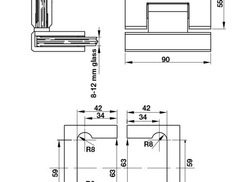 Kích thước của Bản lề phòng tắm kính 90º Hafele 981.77.906