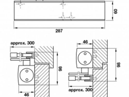 Kích thước của Bas liên kết song song Hafele 931.16.329