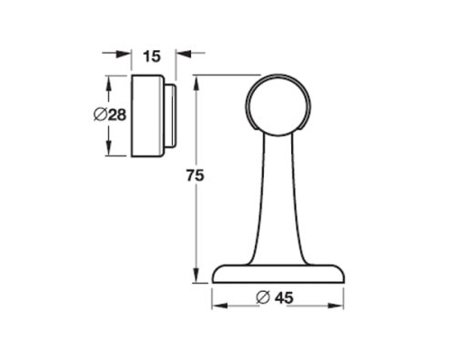 Kích thước của Chặn cửa nam châm đồng bóng PVD Hafele 938.62.038