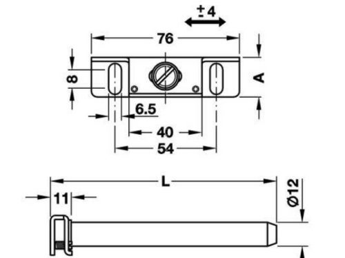 Kích thước của Chốt đỡ kệ âm gắn tường 110mm Hafele 283.33.930