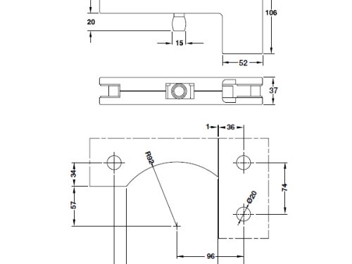 Kích thước của Kẹp kính chữ L Inox bóng Hafele 981.00.663