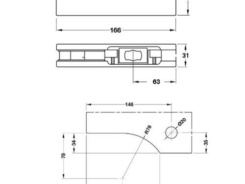 Kích thước của Kẹp kính dưới đen mờ Hafele 981.00.655