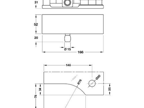 Kích thước của Kẹp kính trên khung màu đen Hafele 981.00.652
