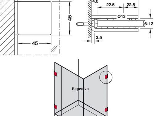 Kích thước của Kẹp kính tường 90º phòng tắm kính Hafele 981.77.918