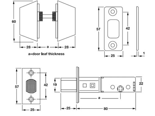 Kích thước của Khóa cóc 2 đầu chìa màu đen Hafele 911.83.569