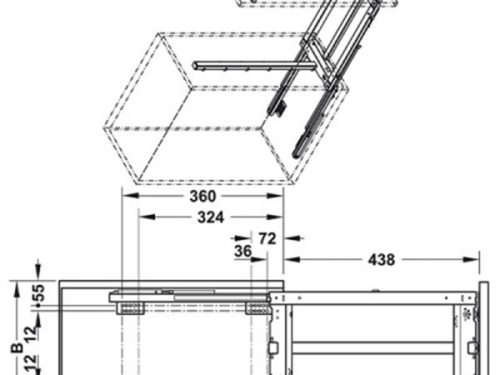 Kích thước của Phụ kiện tủ bếp Hafele 545.11.962, bộ rổ JUNIOR III, 300mm, màu ANTHRACITE