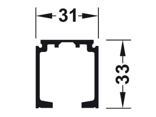 Kích thước của Ray trượt đơn 31 X 33mm Hafele 940.43.932