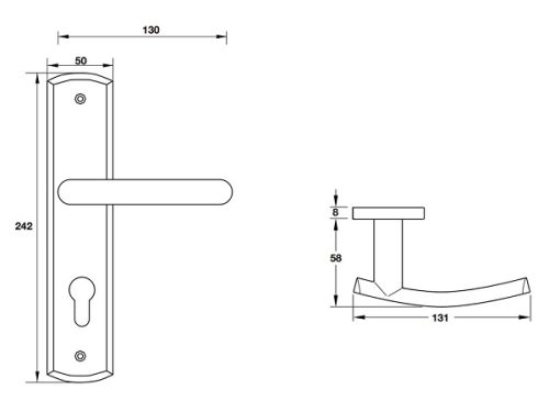 Kích thước của tay nắm gạt C/C 72mm Hafele 903.98.467
