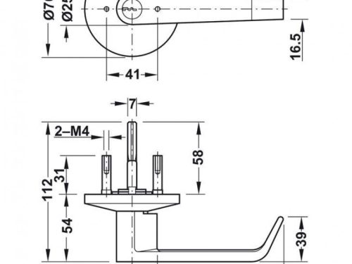 Kích thước của Tay nắm gạt có nắp che Hafele 911.54.037