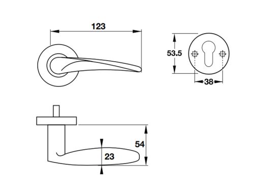 Kích thước của Tay nắm gạt cửa phòng Hafele 903.99.790