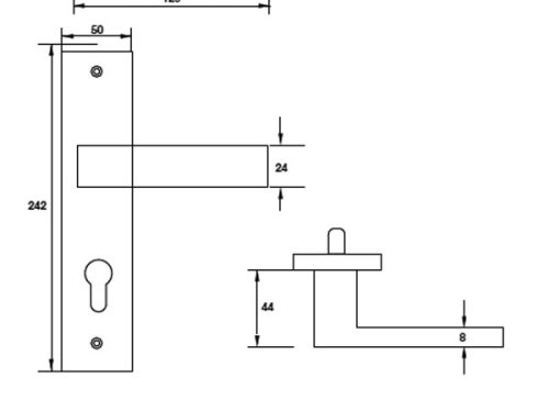 Kích thước của tay nắm gạt đế dài C/C 72mm Hafele 903.98.463