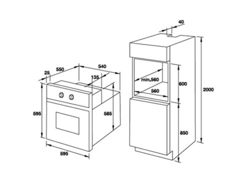 Thiết kế lắp đặt của lò nướng âm tủ 77L Fagor 8H-175AX A