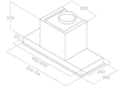 Kích thước máy hút mùi âm tủ Elica HIDDEN 2.0 IX/A/60 PRF0092333A