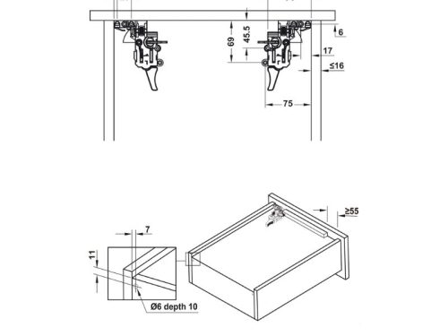 Kích thước ray âm EPC Evo 400mm giảm chấn Hafele 433.32.073