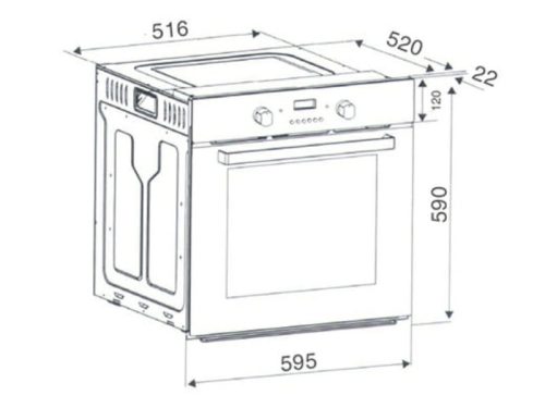 Kích thước lò nướng âm tủ 70L Binova BI-66-ISO-SS