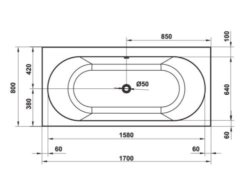 Kích thước bồn tắm âm hình bầu dục Nagoya 1700 Hafele 588.79.600
