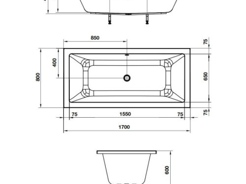 Kích thước bồn tắm âm hình vuông Nagoya 1700 Hafele 588.79.602
