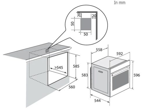 Kích thước lò nướng âm tủ 73L Brandt BOH7532LX