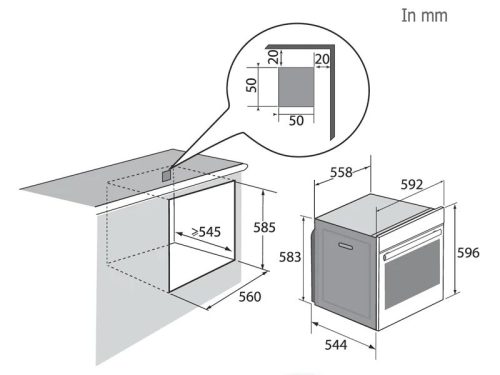 Kích thước lò nướng âm tủ 73L Brandt BOP7543LX