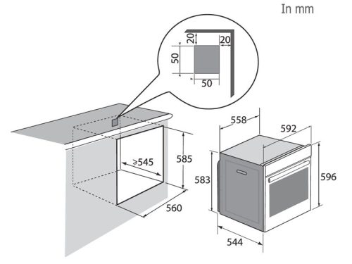 Kích thước lò nướng âm tủ 73L Brandt BOP7568LX