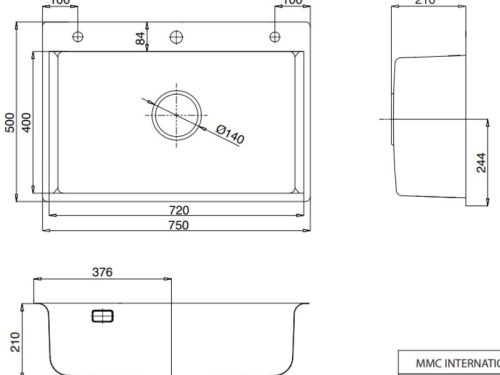 Kích thước chậu rửa bát 1 hố Kluger KF8121B-S75