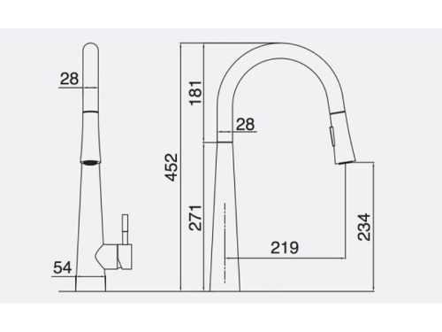 Kích thước vòi rửa bát nóng lạnh Kluger KLF0009S có dây rút