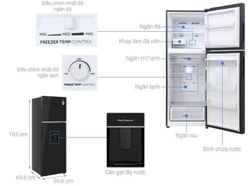 kich thuoc tu lanh 2 canh ngan da tren inverter 328 lit aqua aqr t380fa wgb