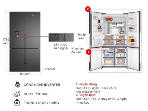 kich thuoc tu lanh 4 canh multi doors inverter 562 lit electrolux eqe5660a b