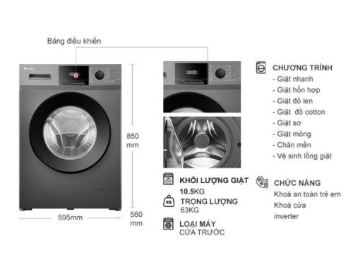 kich thuoc may giat casper inverter 10 5 kg wf 105vg5 cua truoc