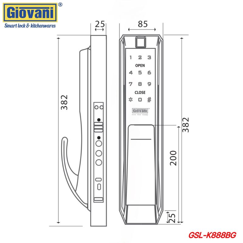 Kích thước khóa vân tay thông minh Giovani GSL-K888BG Kích thước khóa vân tay thông minh Giovani GSL-K888BG